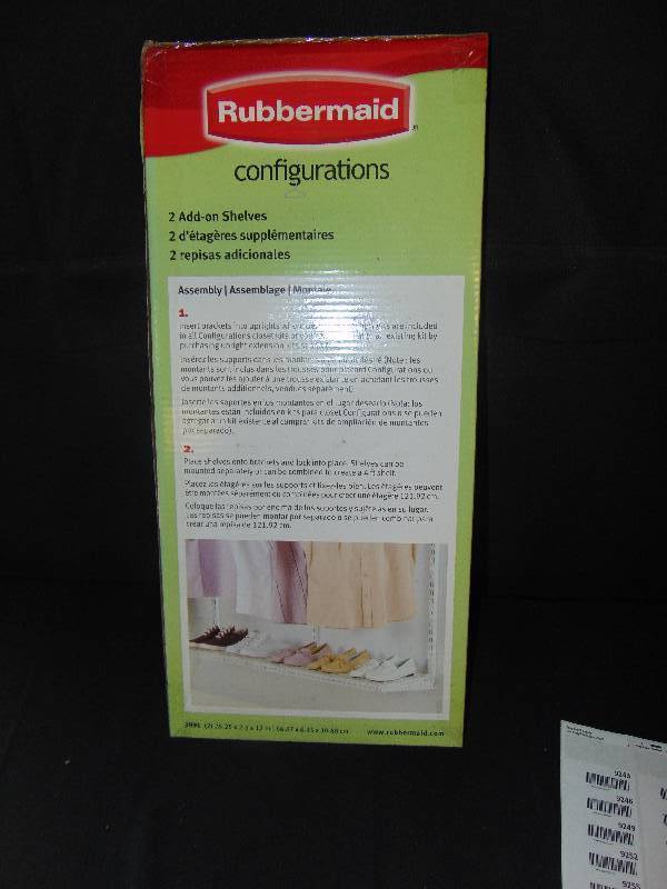 lot 9243 image: Rubbermaid Configurations, white wire coated add on shelving (2) per package