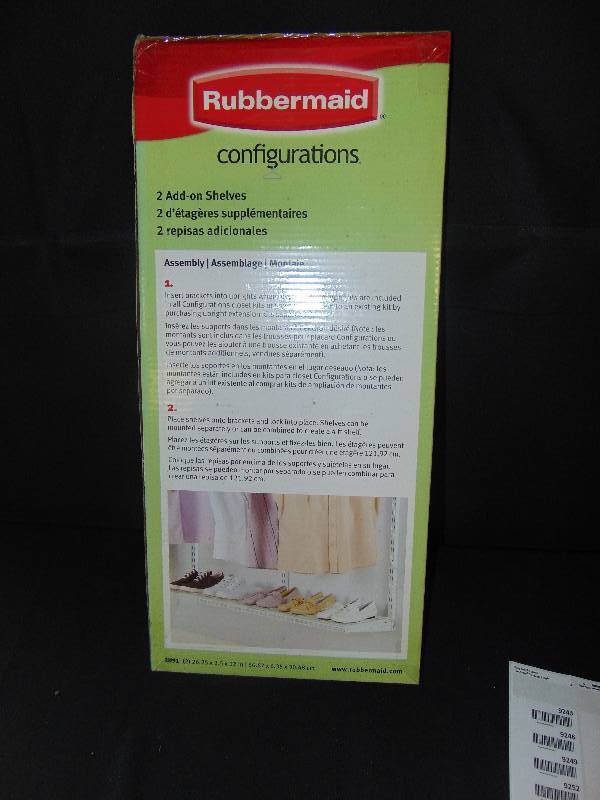 lot 9244 image: Rubbermaid Configurations, white wire coated add on shelving (2) per package