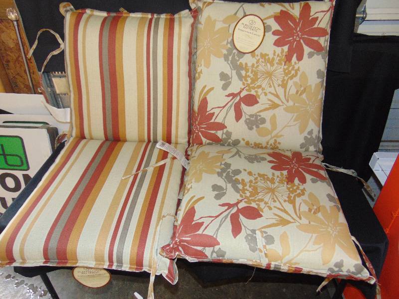 lot 9287 image: (2) ct. lot new Plantation Patterns Replacement Cushions for outdoor use, 20W x 19D x 21T