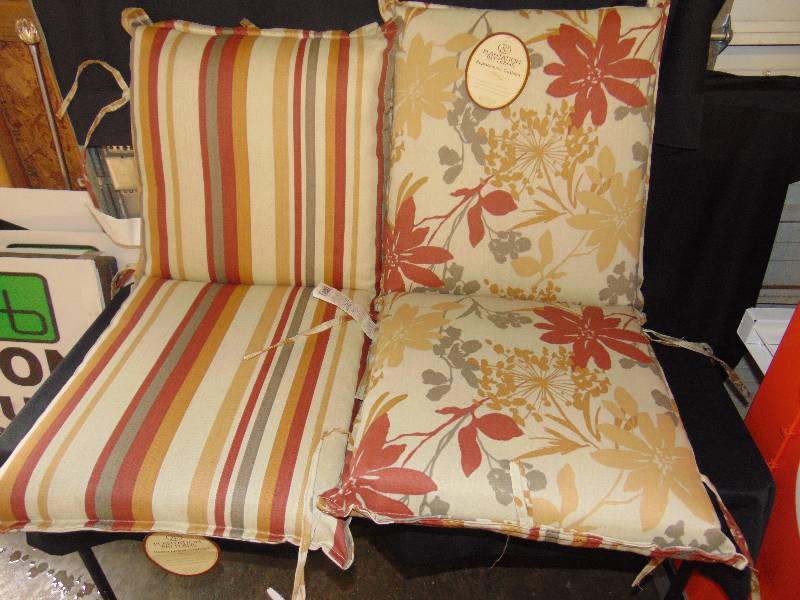 lot 9289 image: (2) ct. lot new Plantation Patterns Replacement Cushions for outdoor use, 20W x 19D x 21T