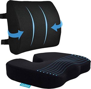 lot 33000005 image: Seat Cushion & Lumbar Support Pillow for Office Chair, Car, Wheelchair Memory Foam Desk Chair Cushion for Sciatica, Lower Back & Tailbone Pain Relief Desk Pad with Adjustable Strap 3D Washable Cover