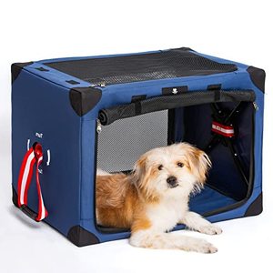 lot 33000009 image: LATGLEND Collapsible Dog Crate Portable and Travel Friendly Soft-Sided Fabric Most Compact, Medium-25.6x17.7Wx17.7 H, navy blue, Size M 25.6Inx17.7InWx17.7InH