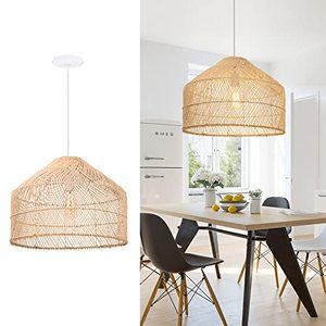 lot 33000016 image: Arturesthome 1-Light Rattan Pendant Light Woven Chandelier Farmhouse Handmade Wicker Hanging Lamp Round Ceiling Light Fixture for Kitchen Dining Room Bedroom Entryway, 42cmx33cm