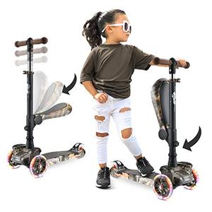 lot 33000020 image: 3-Wheeled Scooter for Kids - Wheel LED Lights, Adjustable Lean-to-Steer Handlebar, and Foldable Seat - Sit or Stand Ride with Brake for Boys and Girls Ages 1-14 Years Old, Real Tree - Hurtle HURFSRT