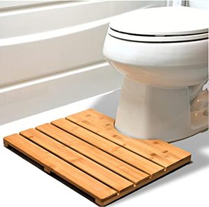 lot 33000023 image: Bamboo Toilet Rug  Mat - Wooden Bath Mat, Step Stool for Bathroom Bowl - Adaptable U-Shaped Curvature