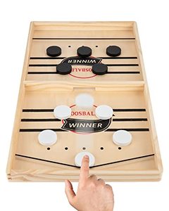 lot 33000024 image: Large Sling Puck Game, Foosball Winner Board Game, Wooden Hockey Table Game, Fast Paced Slingshot Game Board, Rapid Sling Table Battle Speed String Puck Game for Kids Adults & Family Party, Large Size