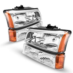 lot 33000025 image: Torchbeam Silverado Headlight from, Replacement Headlight Assembly for 2003-2006 SilveradoAvalanche 150025003500 Chrome Housing Amber Reflector Clear Lens Driver and Passenger Side