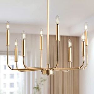 lot 33000061 image: YEDAORL Gold Chandelier, Modern Chandeliers Adjustable Height Ceiling Light Hanging Pendant Lighting Fixture for Dining Room Bedroom Living Room Kitchen Island Foyer 8 Lights