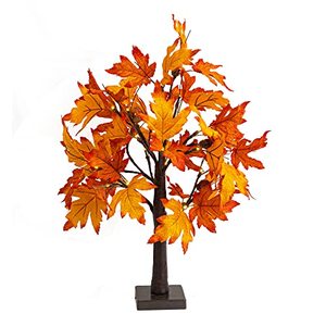 lot 33000067 image: Dazzle Bright 24 Inch Lighted Thanksgiving Fall Maple Tree Decor, 24 LED Battery Operated Decorations Artificial Tree with Timer for Indoor Home Room Holiday Xmas Party