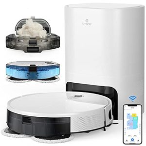 lot 33000076 image: Robot Vacuum Self Emptying with Spin Mop, 3000pa Robot Vacuum and Mop Combo, Visual Navigation, Smart Mapping, Wi-Fi Connected, Compatible with Alexa, Ideal for Pet Hair, Carpets, Hard Floors