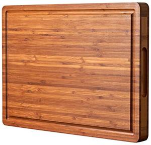 lot 33000077 image: XL Cutting Board for Kitchen, 20x15 Extra Large, 1 Thick Bamboo Wood Butcher Chopping Block, Cheese Board, Durable Reversible with Juice Grooves and Handles