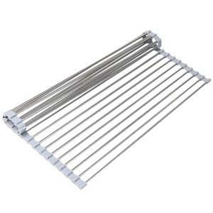 lot 33000082 image: Breathe Essential (20.5 x 15.7 Roll Up Dish Drying Rack - Over The Sink Caddy for Kitchen Counter, Folding Dish Mat, Foldable Stainless Steel Trivet Accessories, Gray