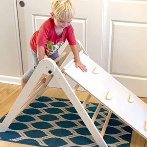lot 33000086 image: Foldable Wooden Climbing Triangle with Sliding Ramp, 2 in 1 Pikler Triangle Climbing Toys for Toddlers, Kids Indoor Climbers & Gym Play Structures for 1 2 3 4 Years Old Boys Girls