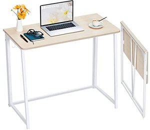 lot 33000087 image: WOHOMO Folding Desk, Small Foldable Desk 31.5 for Small Spaces, Space Saving Computer Table Writing Workstation for Home Office, Easy Assembly, Oak