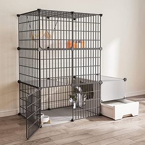 lot 33000092 image: FUPUAII Cat Cage with Cat Litter Box, Large 3 Tier Cat Kennels, Indoor DIY Cat Playpen for Small Animal, Detachable Metal Wire Kennels, Kitten Crate, Cat House, Exercise Place for 2-5 Cats (Grey)