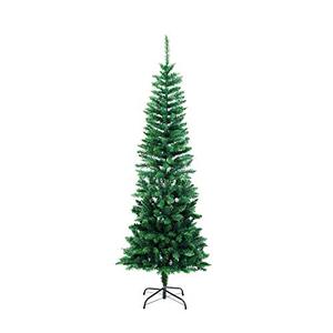 lot 33000094 image: MTB 6 Feet Hinged Pencil Artificial Christmas Tree with Foldable Metal Stand, 460 Tips Recycled PVC Plastic, Green
