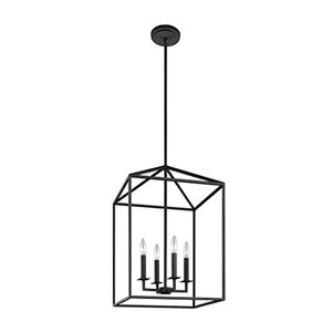 lot 33000096 image: Sea Gull Lighting 5115004-112 Perryton Medium Four - Light Hall  Foyer Hanging Modern Fixture, Midnight Black