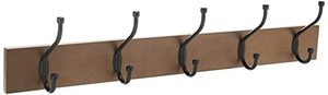 lot 33000105 image: Amazon Basics Wall-Mounted Farmhouse Coat Rack, 5 Standard Hooks, Barnwood