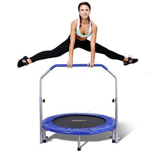 lot 33000109 image: SereneLife Portable & Foldable Trampoline - 40 in-Home Mini Rebounder with Adjustable Handrail, Fitness Body Exercise - SLSPT409 , Blue
