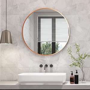 lot 33000113 image: Mirrorons Round Mirror, Wall Mirror Shatterproof Bathroom Mirror, Metal Frame Vanity Mirror for Living Room Bedroom Entryways, Upgrated Copper-Free Mirror (Rose Gold, 24 Inch)