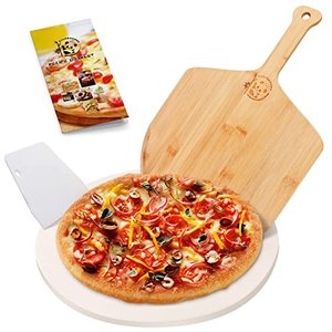 lot 33000120 image: AILUROPODA Pizza Stone for Oven and BBQ with Bamboo Pizza Peel and Scraper High Temperature Version