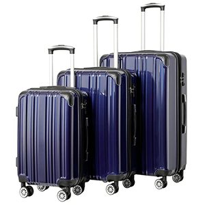 lot 33000121 image: Coolife Luggage Expandable 3 Piece Sets PCABS Spinner Suitcase 20 inch 24 inch 28 inch (navy)