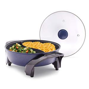 lot 33000122 image: Blue Diamond Ceramic Nonstick Split Savor, 5.5QT Electric Skillet Hot Pot with Divider, Dishwasher Safe, Adjustable Temperature Control, PFAS-Free, Blue