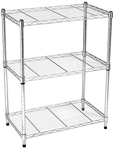 lot 33000128 image: Amazon Basics 3-Shelf Adjustable, Heavy Duty Storage Shelving Unit (250 lbs loading capacity per shelf), Steel Organizer Wire Rack, Chrome (23.3L x 13.4W x 30H)