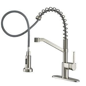 lot 33000139 image: OWOFAN Kitchen Sink Faucets with Pull Down Sprayer Solid Brass Brushed Nickel Single Handle Single Hole Faucet for Farmhouse rv Utility bar Laundry Sinks