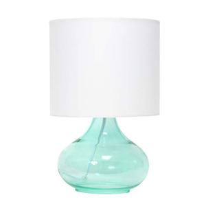 lot 33000149 image: Simple Designs LT2063-AOW Small Glass Raindrop Bedside Table Lamp with White Fabric Shade, Aqua