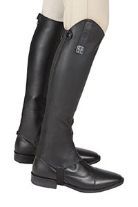 lot 33000155 image: Huntley Equestrian 01007 Ultra Soft Custom Fit Along with Flexibility & Stability Premium Leather Half Chaps Maximum Grip & Durability Upper Swagger Tab & Metal Pendant - Black - Small