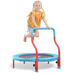 lot 33000156 image: Pelpo 3638 Mini Trampoline for Kids with Handle, Toddler Trampoline with Silent Resistance Band, Small Indoor Trampoline for Toddlers Age 2-8, Safe Exercise Trampoline to Burn Off Energy, Blue