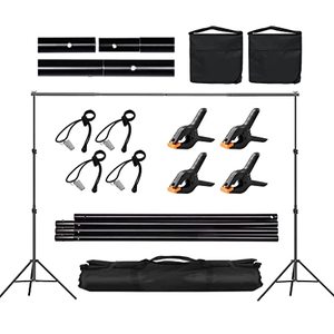lot 33000160 image: Backdrop Stand for Parties, CPLIRIS 6.5x10ft Adjustable Photo Backdrop Stand Background Support with 4 Spring Clips, 2 Sandbag, 4 Backdrop Holder Clip for Parties, Baby Shower, Birthday
