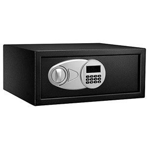 lot 33000164 image: Amazon Basics Steel Security Safe with Programmable Electronic Keypad - Secure Cash, Jewelry, ID Documents - 0.7 Cubic Feet, 16.93 x 14.57 x 7.09 Inches