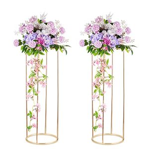 lot 33000165 image: Inweder Gold Wedding Centerpieces for Tables - 2 Pcs Round Flower Stand, 39.4in Tall Vases for Centerpieces, Metal Plant Stand Flower Rack, Cylinder Pedestal Stands for Party, Living Room, Home Decor