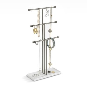 lot 33000189 image: Umbra Trigem Hanging Jewelry Organizer Tiered Tabletop Free Standing Necklace Holder Display, 3, WhiteNickel