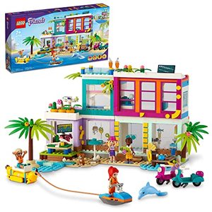 lot 33000192 image: LEGO Friends Vacation Beach House 41709 Building Kit Gift for Kids Aged 7 Includes a Mia Mini-Doll, Plus 3 More Characters and 2 Animal Figures to Spark Hours of Imaginative Role Play (686 Pieces)