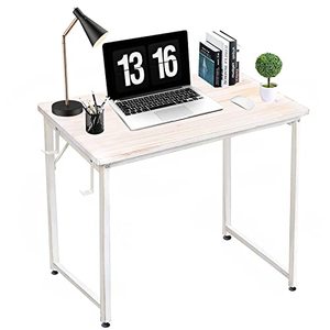 lot 33000199 image: Lufeiya Farmhouse Desk Washed White Computer Desk Small Solid Wood Home Office Student Study PC Writing Wooden Desks,31 Inch School Bedroom Modern Writers Compu Table for Small Spaces Teen Adult Work