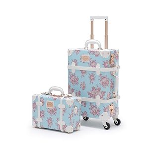 lot 33000213 image: COTRUNKAGE Womens Vintage Travel Luggage Set 2 Pieces TSA Lock Cute Carry On Suitcase (13 & 20, Blue Floral)