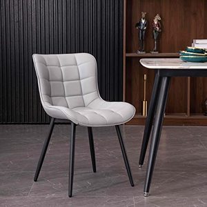 lot 33000218 image: YOUTASTE Grey Dining Chairs Set of 2 PU Leather Upholstered Modern Kitchen Dining Room Chairs,Metal Thick Bar Counter Chairs High Back,Home Kitchen Island Restaurant Chair Stool