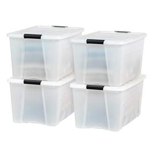 lot 33000280 image: IRIS USA 72 Qt. Plastic Storage Container Bin with Secure Lid and Latching Buckles, 4 pack - Pearl, Durable Stackable Nestable Organizing Tote Tub Box Sports General Organization Garage Large