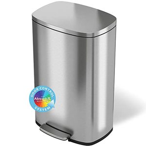 lot 33000283 image: iTouchless SoftStep 13.2 Gallon Step Trash Can with Odor Filter System, Stainless Steel 50 Liter Pedal Garbage Bin for Kitchen, Home, Office, Silent and Gentle Lid Close