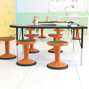 lot 33000289 image: Flash Furniture Carter Flexible Stool for Classroom and Home Non-Skid Bottom-Rubberized Seat, 13 Dx13 Wx18.25-13.5 H, Orange