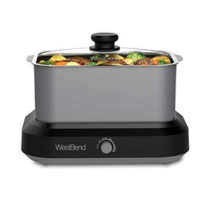 lot 33000291 image: West Bend 87906 Slow Cooker Large Capacity Non-stick Variable Temperature Control Includes Travel Lid and Thermal Carrying Case, 6-Quart, Silver