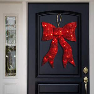lot 33000292 image: National Tree Company Pre-lit Christmas D�cor  Includes Pre-strung White Lights  Wavy Sisal Bow - 24 Inch