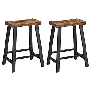 lot 33000294 image: VASAGLE Bar Stools, Set of 2 Bar Chairs, Kitchen Breakfast Bar Stools with Footrest, 23.6 Inches High, Industrial in Living Room, Party Room, Rustic Brown and Black ULBC074B01