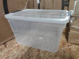 lot 33000301 image: Rubbermaid Cleverstore Clear 30 Qt7.5 Gal,( Pack of 1) Stackable Plastic Storage Containers with Durable Latching Clear Lids, Visible Storage, Great for Closet, Laundry, and Kitchen Storage