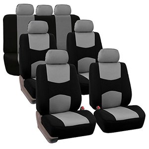 lot 33000307 image: FH Group Flat Cloth Full Set Car Seat Covers Three Row 7 Passenger Set - Universal Fit for Cars, Trucks & SUVs (Gray) FB050217