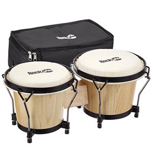 lot 33000313 image: RockJam 7 and 8 Bongo Drum Set with Padded Bag and Tuning Key, Natural