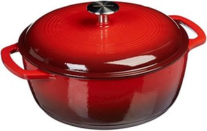 lot 33000320 image: Amazon Basics Enameled Cast Iron Covered Dutch Oven, 6-Quart, Red
